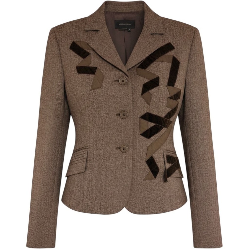 BCBGMAXAZRIA Mahogany Herringbone Ribbon Blazer Jacket HBT40580 Brown Small NWT